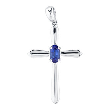 18ct White Gold Cross with Sapphire by SAVVIDIS