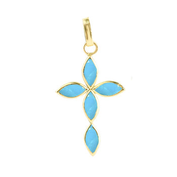 9ct Gold Cross with Turquoise by SAVVIDIS
