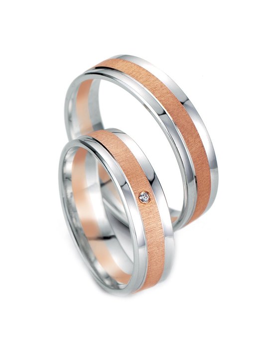 Wedding rings 8ct Pink Gold and Whitegold with Diamond Breuning