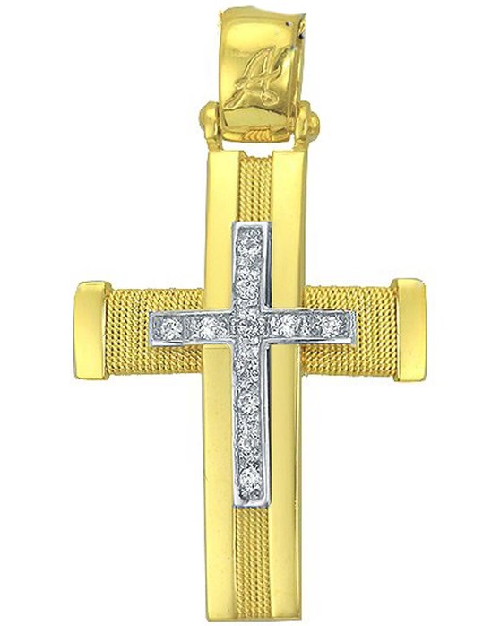 Βαπτιστικός σταυρός 14Κ Χρυσό και Λευκόχρυσο με Ζιρκόν