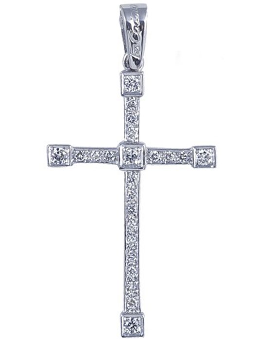 Βαπτιστικός σταυρός 18Κ Λευκόχρυσος με Διαμάντια FaCaDoro