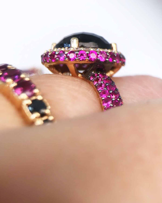 Δαχτυλίδι 18Κ Ροζ Χρυσό με Όνυχα, Διαμάντια και ρουμπίνια