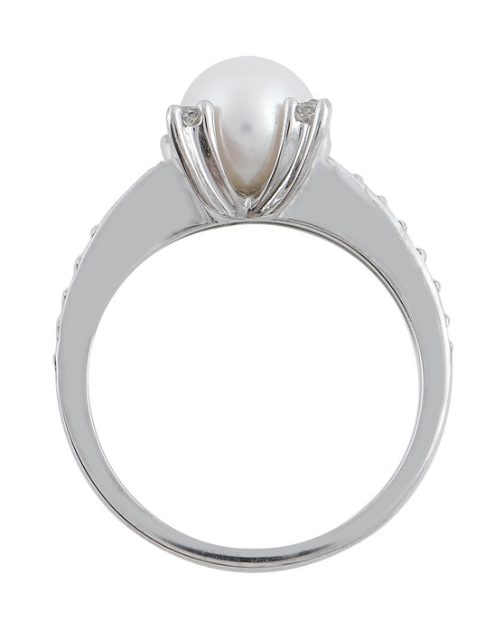 Δαχτυλίδι λευκόχρυσο FACAD'ORO  14K με μαργαριτάρι και ζιργκόν (Νο 53)