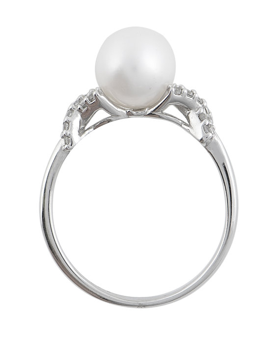 Ring 14ct White Gold by SAVVIDIS with Zircon and Pearl (No 53)