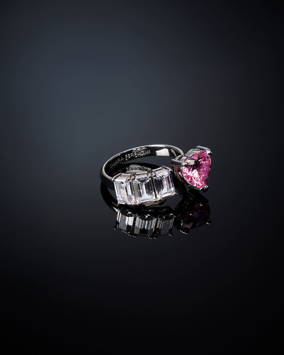 CHIARA FERRAGNI Diamond Heart Rhodium Plated Ring with Zircon (Νo 18)