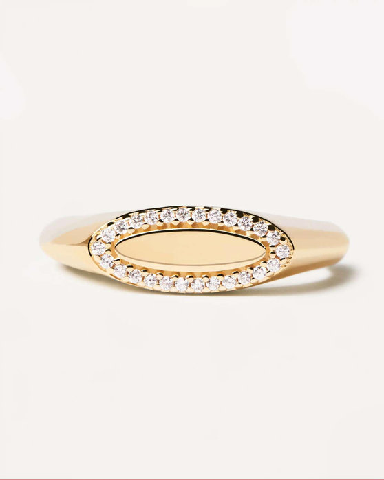 PDPAOLA Carry Overs SS Lace Stamp Gold Ring made of 18ct-Gold-Plated Sterling Silver (No 50)