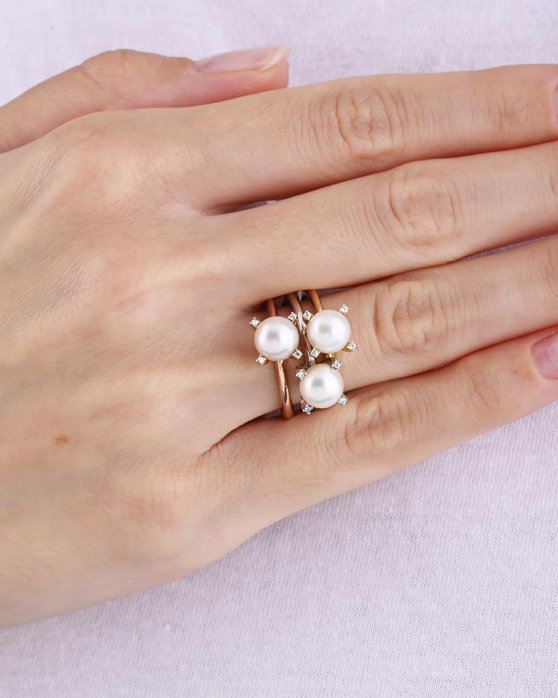 Μονόπετρο δαχτυλίδι SOLEDOR της σειράς Pearl Sparkle από ροζ χρυσό 14Κ με μαργαριτάρι (Νο 53)