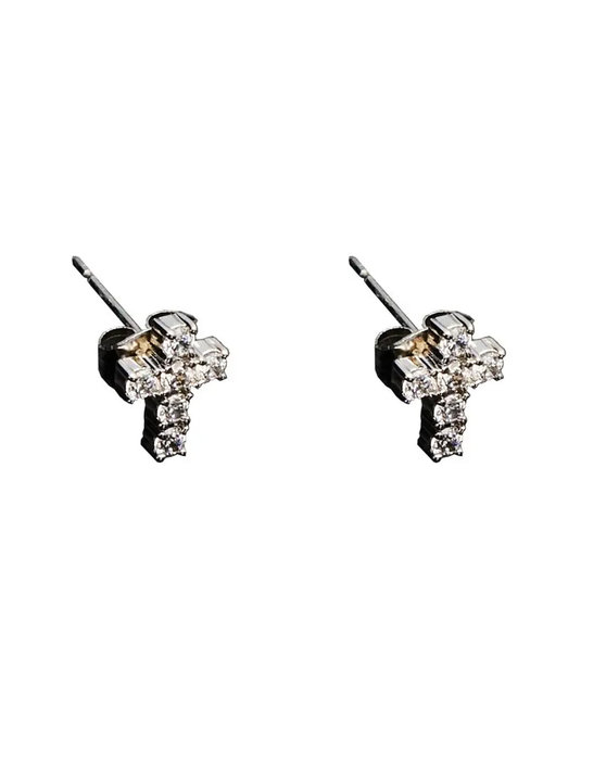 CHIARA FERRAGNI Croci Rhodium Plated Earrings with Zircons