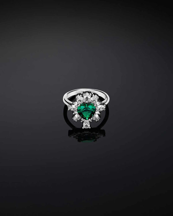 CHIARA FERRAGNI Emerald Rhodium Plated Ring with Zircons (No 12)