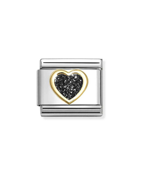 Σύνδεσμος (Link) NOMINATION 'Καρδιά' από ανοξείδωτο ατσάλι και χρυσό 18K με glitter