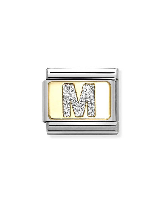 Σύνδεσμος (Link) NOMINATION 'M' από ανοξείδωτο ατσάλι και χρυσό 18K με glitter