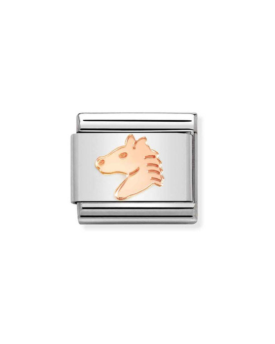 Σύνδεσμος (Link) NOMINATION 'Άλογο' από ανοξείδωτο ατσάλι και ροζ χρυσό 9K