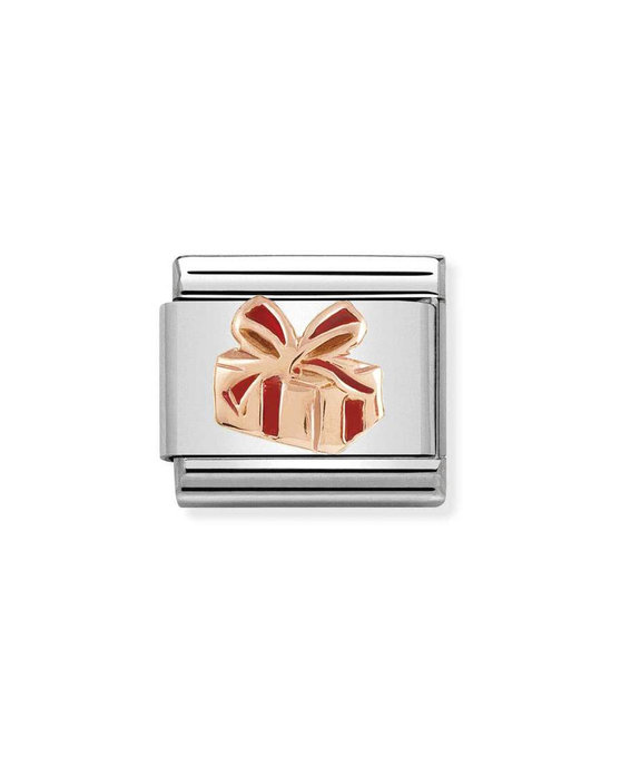 Σύνδεσμος (Link) NOMINATION 'Χριστουγεννιάτικο δώρο' από ανοξείδωτο ατσάλι και ροζ χρυσό 9K με σμάλτο