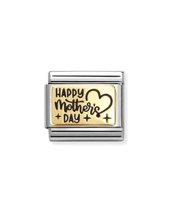 Σύνδεσμος (Link) NOMINATION 'Happy Mother's Day' από ανοξείδωτο ατσάλι και χρυσό 18K