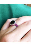 Ring 18ct Rosegold with Black Onyx, Diamonds and Rubies