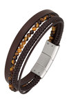 Stainless steel Bracelet with Leather and Eye of Tiger Beads by All Blacks