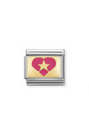 NOMINATION Link - PLATES steel , enamel and 18k gold (18_Heart With Star Fuchsia)