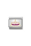 NOMINATION Link - MADAME MONSIEUR and steel and 18k gold sm Cake with candle