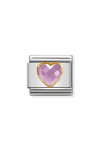 NOMINATION Link - HEART FACETED CZ in steel and 750 gold PINK
