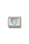NOMINATION Link - HEART FACETED CZ in steel and 750 gold LIGHT BLUE