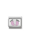 NOMINATION Link - OXIDIZED PLATES in steel, enamel and 925 silver (14_Pink Footprints)