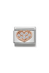 NOMINATION Link - Symbols in stainless steel with 9K rose gold and CZ Heart Rich