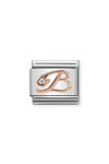 Σύνδεσμος (Link) NOMINATION - Γράμμα B σε ροζ χρυσό 9Κ με ζιργκόν