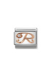 Σύνδεσμος (Link) NOMINATION - Γράμμα R σε ροζ χρυσό 9Κ με ζιργκόν