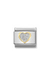 Nomination Link Glitter Heart made of Stainless Steel and 18ct Gold with Enamel