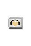 Σύνδεσμος (Link) NOMINATION καρδούλα με ακουστικά από ατσάλι και χρυσό 18K με σμάλτο
