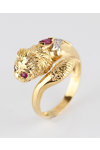 Δαχτυλίδι λιοντάρι SAVVIDIS από χρυσό 18Κ με διαμάντια και ρουμπίνια (No 55)