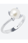 SOLEDOR Pearl Sparkle 14ct White Gold Solitaire Ring with Pearl (No 53)