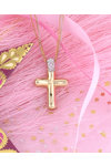 Βαπτιστικός σταυρός SAVVIDIS από χρυσό 14Κ με ζιργκόν και διπλή αλυσίδα