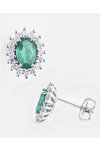 18ct White Gold Earrings with Diamonds and Emerald by Savvidis