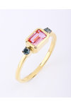 18ct Yellow Gold Ring with Blue Diamonds and Pink Tourmaline (No 54)