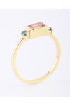 18ct Yellow Gold Ring with Blue Diamonds and Pink Tourmaline (No 54)