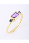 18ct Yellow Gold Ring with Blue Diamonds and Amethyst  (No 54)