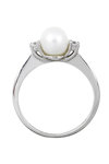 14ct White Gold Ring with Zircons and Pearl by SAVVIDIS (No 52)