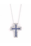 14K White Gold Cross Necklace with Zircons by FaCaDoro