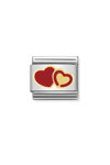 Σύνδεσμος (Link) NOMINATION Double Hearts από ανοξείδωτο ατσάλι με χρυσό 18Κ και σμάλτο