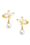 14ct Gold Earrings with Zircons and Pearl by SAVVIDIS