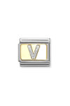 Σύνδεσμος (Link) NOMINATION 'V' από ανοξείδωτο ατσάλι και χρυσό 18K με glitter