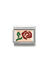Σύνδεσμος (Link) NOMINATION 'Τριαντάφυλλο' από ανοξείδωτο ατσάλι και ροζ χρυσό 9K με σμάλτο
