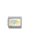 Σύνδεσμος (Link) NOMINATION 'Mom Μπλε Καρδια' από ανοξείδωτο ατσάλι και χρυσό 18K με σμάλτο